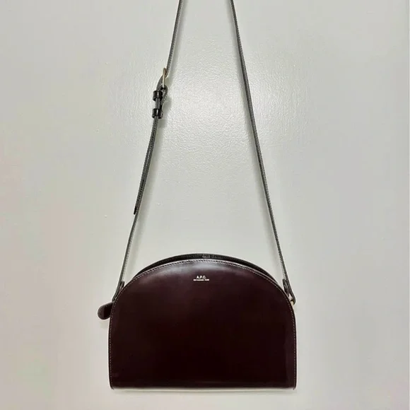 A.P.C. Demi-Lune Crossbody Bag (Brown Patent Leather) Crossbody Bags